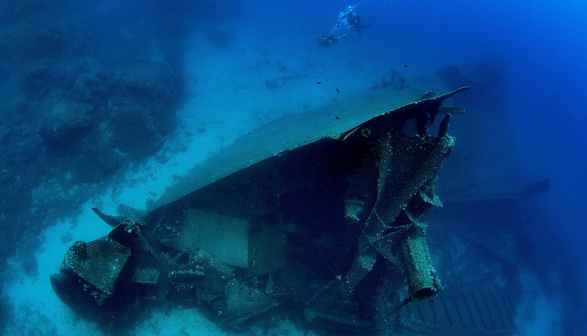 top photo of the front of a swipwreck