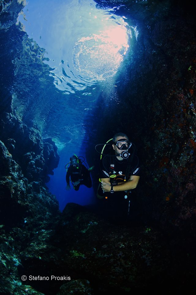 Diver horizontal under water